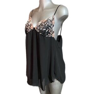 Gilligan & O’malley Fairy-Goth Black Chemise Embroidered Babydoll Dress Sz Large